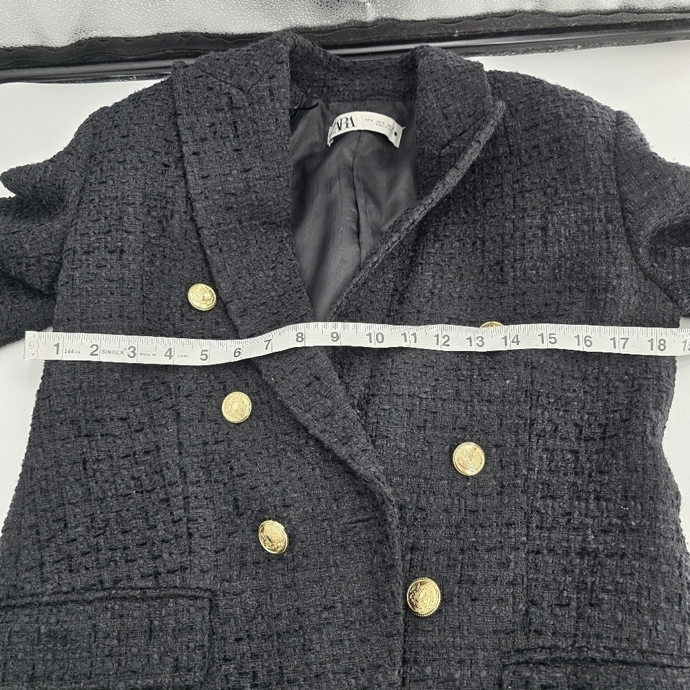 Zara black gold double breasted tweed blazer jacket classie size small - Picture 8 of 8